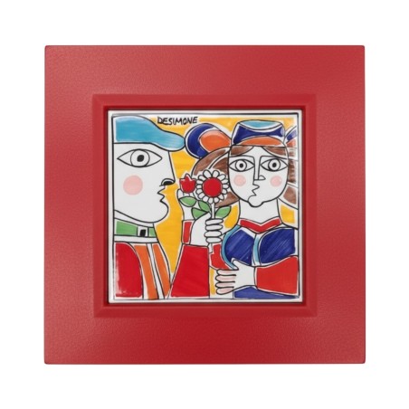 Red Framed tile Lovers PI297CL De Simone Pottery Red Framed tile Lovers PI297CL De Simone Pottery